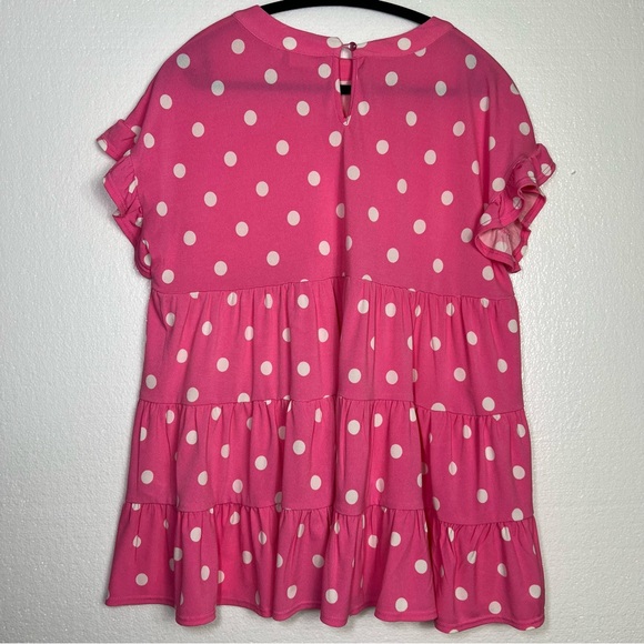 Versona fun polka dot pink white ruffle roomy blouse size L - Picture 4 of 5